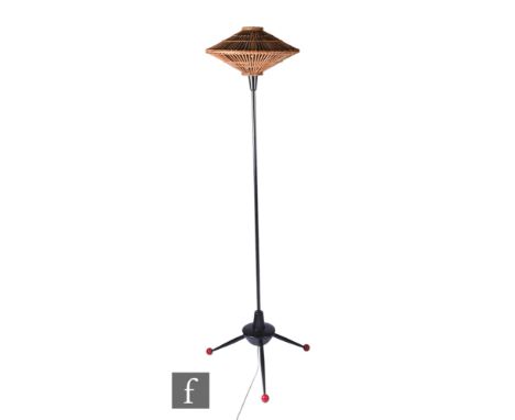 Unattributed Maker - A mid century Sputnik atomic standard lamp, the three spreading supports, terminating at red ball finial