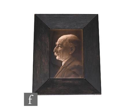 George Cartlidge - Thomas Hardy &amp; J H Barratt &amp; Co - A portrait tile, circa 1924, sepia Emaux Ombrants profile portra