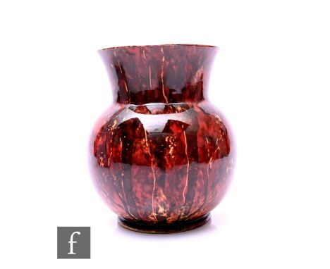 Ronald Dean - Wardle &amp; Co - A Woodland Sponge Ware vase circa 1930, stylized trees over flambe ground, yellow glazed inte