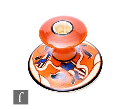 Clarice Cliff - Wax Flower - A shape 310 candlestick circa 1930, hand painted with a band of stylised flowers and foliage wit