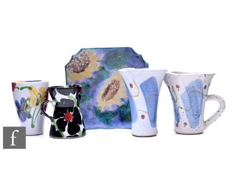 Janice&nbsp;Tchalenko - Dart Pottery - A group of 20th Century studio pottery items, a flared form vase and beaker shaped vas