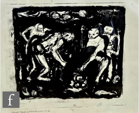 Ole Vincent Larsen (1983-2003) - A group of figures, lithograph, inscribed in pencil, framed, 42cm x 51cm, frame size 66cm x 