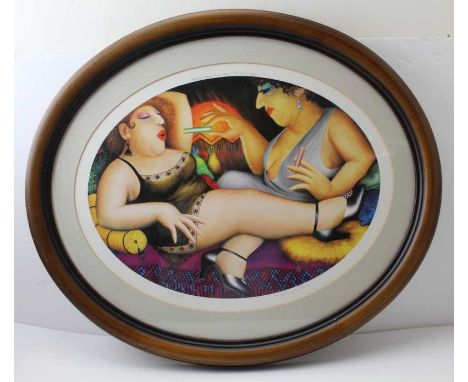 After Beryl Cook (1926-2008) "A Sultry Afternoon", an oval proof print signed in pencil, Limited edition 126 of 850, publishe