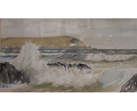 John Hewitt, An original watercolour seascape depicting crashing waves