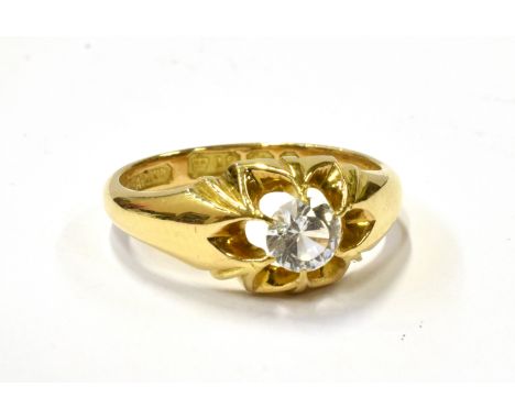 A LATE VICTORIAN 18CT GOLD SINGLE STONE GYPSY RING  later set with a round near-colourless paste, Birmingham 1898, 5g gross 