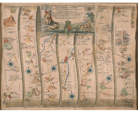 [MAPS].  Ogilby, John (1600-1676). 'The Road from London to St. Neotts... continued to Oakeham', engraved ribbon map, hand-co