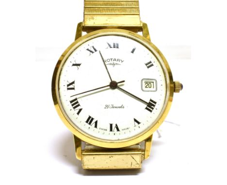 ROTARY, A GENTLEMAN'S GOLD-PLATED AND STAINLESS STEEL ROUND WRIST WATCH white dial with black Roman numerals and baton hands 