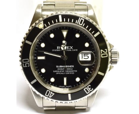 ROLEX, OYSTER SUBMARINER, A GENTLEMAN'S STAINLESS STEEL BRACELET WATCH, CIRCA 1994, WITH BOX &amp; PAPERS ref; 16610, No. X96
