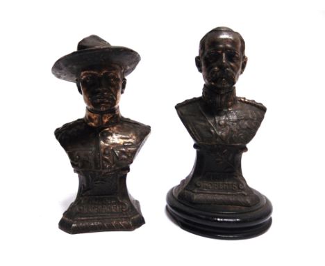 MILITARIA - A PAIR OF PATINATED SPELTER BUSTS  comprising Lord Roberts and Major-General Baden-Powell, each approximately 17c