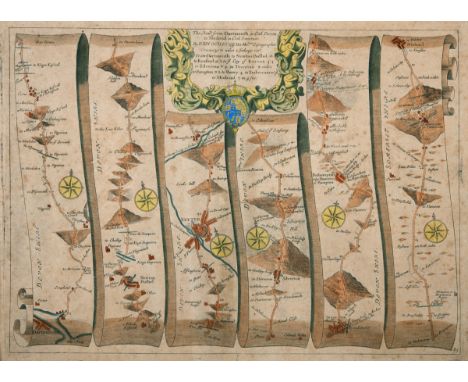 [MAPS].  Ogilby, John (1600-1676). 'The Road from Dartmouth... to Minhead [Minehead]', engraved ribbon map, hand-coloured, 37