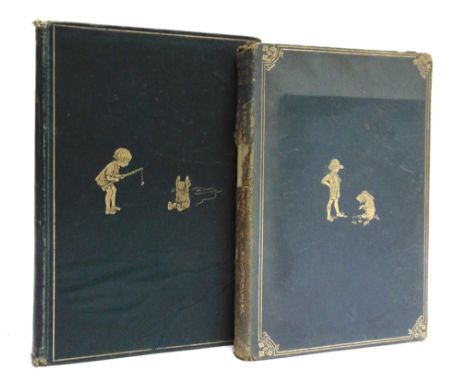 [CHILDRENS]  Milne, A.A. The House at Pooh Corner, first edition, Methuen, London, 1928, slate blue leather gilt, pink pictor