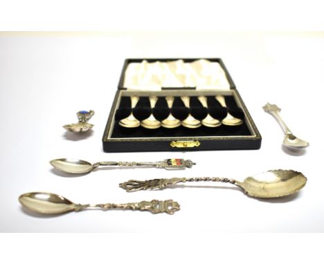 A SET OF SIX SILVER COFFEE SPOONS AND OTHER SPOONS comprising; the set of six with the mark of Joseph Gloster Ltd, Birmingham