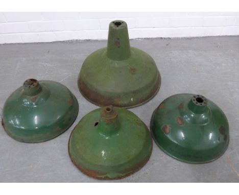 Four various enamel pendant light shades (4) largest 45cm 