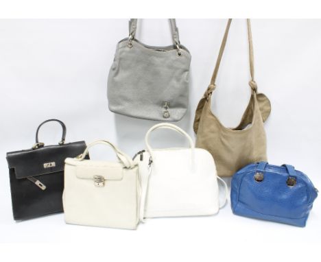 Five vintage Italian leather handbags to include Versace, Valentino, Vera Pelle, two others and a Spanish black leather handb