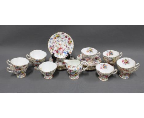 Hammersley &amp; Co chintz bone china teaset (22) 