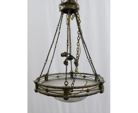 Late 19th / early 20th century opaque glass pendant light fitting 75 x 49cm 