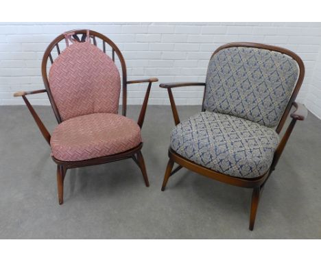 Ercol 316 Fleur De Lys elm armchair and another . 78 x 70 x 60cm. (2) 