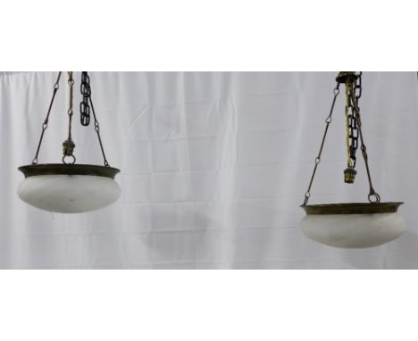 A pair of late 19th / early 20th century opaque glass pendant light fittings 55 x 26cm (2) 