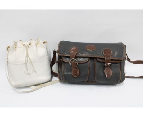 Vintage Gucci leather satchel style handbag in blue leather with brown trim, 34cm wide together with a white leather Gucci ha