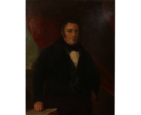 A large Victorian unframed oil on canvas. Portrait of a gentleman, 122cm x 94cm.  Condition Report. To be used as a guide onl