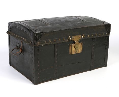 A 19th century metal bound dome top travel cabin trunk of small proportions, 40cm wide.  