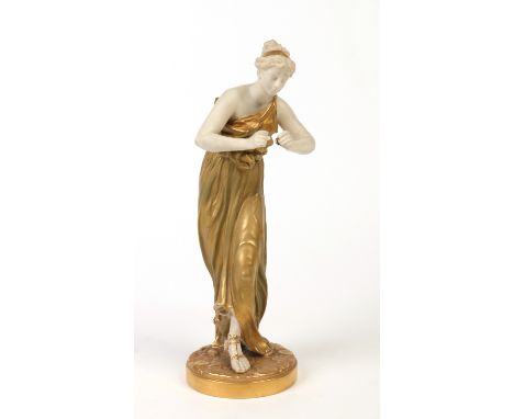 A Royal Worcester figure modelled as a Grecian maiden. Printed puce mark date code for 1916, 31cm.  Condition Report. To be u