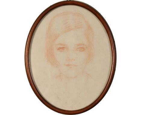 Sir William Orpen R. A. (1878-1931). Oval framed red pencil sketch. Portrait of a young girl named Marie verso, signed in pen