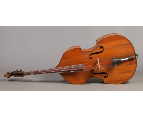 A double bass, no makers label, 102cm from the button to the bottom. 186cm overall length, 105cm bridge to nut. Condition Rep