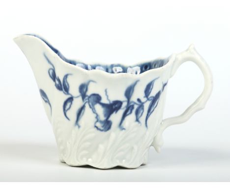 A Worcester low Chelsea ewer. Painted in underglaze blue with the Convolvulus pattern and with an internal cell border. Cresc