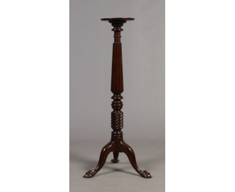 A Victorian mahogany tripod torchere raised on a fluted centre pedestal, 125cm. 
