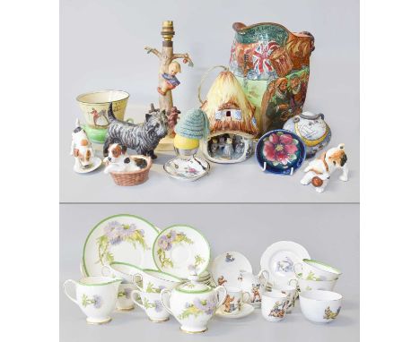 Royal Doulton Glamis Thistle Teaset, Hummel lamp, Moorcroft clematis, three Royal Doulton dogs,etc 