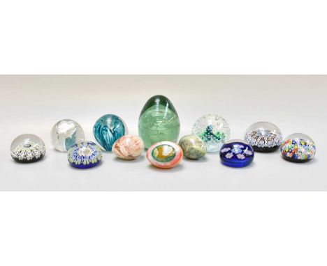 A Small Collection of Modern Paperweights, to include eight various examples, including Strathern and Caithness, together wit