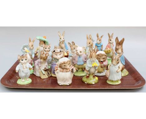 Beswick Beatrix Potter Figures, with gold or platinum highlights including: 'Benjamin Bunny', and the other five, all BP-9a; 