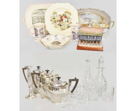 A Group of Decorative Items, including Royal Doulton cut glass decanters and other glassware, silver plated tea service, etc 