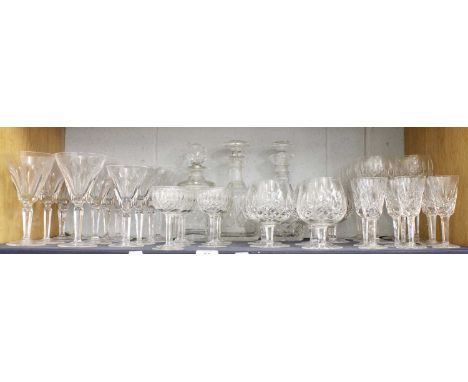 Two Part Suites of Waterford Drinking Glasses, including wines, brandy balloons, and a decanter; together with further drinki