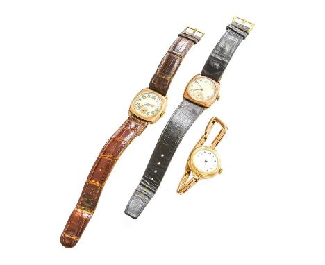 Two 9 Carat Gold Wristwatches and a lady's enamel dial 9 carat gold wristwatch (3)