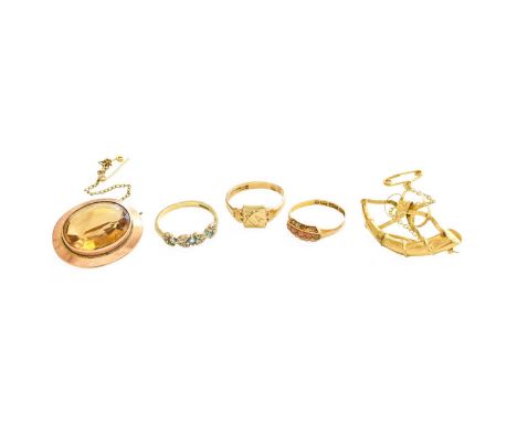 A Small Quantity of Jewellery, comprising of a 9 carat gold signet ring, finger size P1/2; a 9 carat gold dress ring, finger 