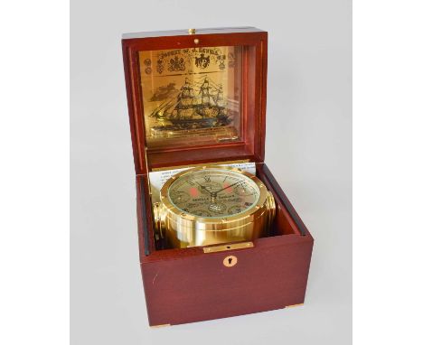 A Modern Sewills Sea Lord Ships Type Battery Driven Marine Chronometer, with instruction paperwork, three tier wooden case, h