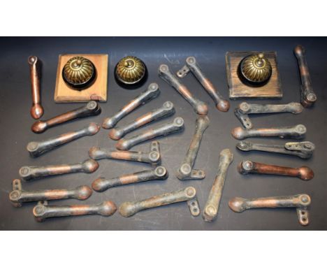 Architectural Fittings - a set of three early 20th century brass domed light switches; a quantity of stair clips