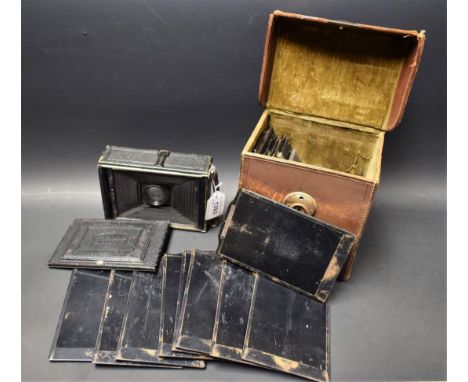 A Zeiss Ikon folding plate camera, leather case