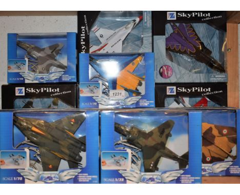 New Ray - Sky Pilot collection and similar 1:72 scale model Aircraft inc Mig 29, Tornado, F-16, Harrier, assorted colours and