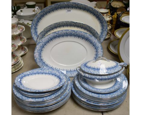 Ceramics - a John Maddock and Sons Delhi pattern dinner service, powder blue floral design on white ground including plates, 