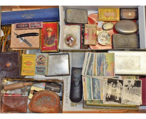 Boxes and Objects - an early 19th century snuff box; others, similar; a quantity of cigarette cards; a vesta case; a first ai