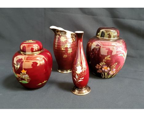 ROUGE ROYALE CARLTON WARE GINGER JAR AND COVERdecorated with wild ducks in flight, 20cm high; another smaller Mikado pattern 