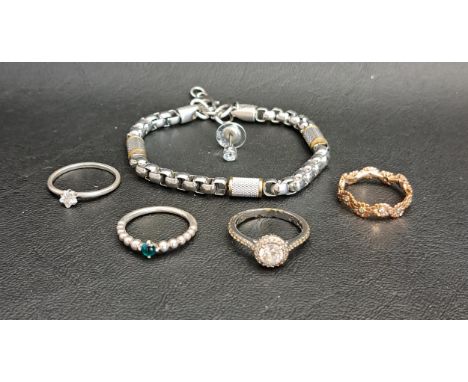 SELECTION OF FASHION JEWELLERYcomprising three Pandora rings - May Beaded birthstone, flower eternity, and Celestial Sparklin