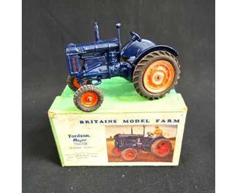FORDSON MAJOR TRACTOR, NO 128FBY BRITAINS MODEL FARMwith rubber tyres, in blue in original box 