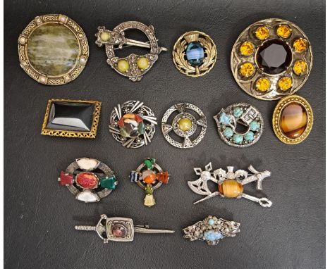 SELECTION OF FOURTEEN VINTAGE BROOCHESof various sizes and designs, including various stone set examples, makers include Mira