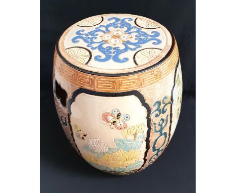 CHINESE CERAMIC GARDEN STOOLdecorated with butterflies, birds and foliage, 40cm high 