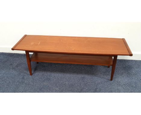 MID CENTURY TEAK COFFEE TABLEwith lower shelf, raised on tapering legs, 104 x 36 x 38cm 
