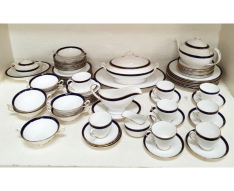 LARGE CONSUL COBALT SPODE DINNER SERVICEfor eight place settings including tea pot, tureen, ashet, sauce boat and saucer, tea